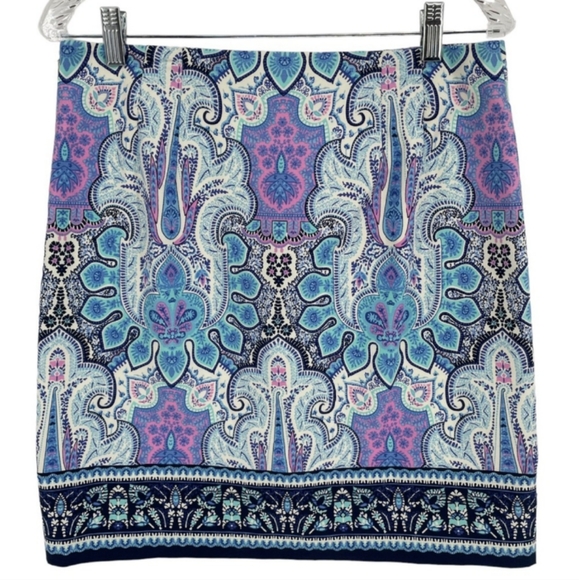 🆕Talbots Mykonos Multi Colored Paisley Lined Cotton Canvas Pencil Skirt Size 12 - Picture 1 of 9